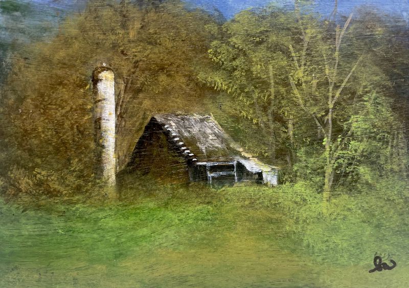 Barn in the Woods 2- Original Painting by Gloria Weiss-In Jesus Name Luke 1:37
