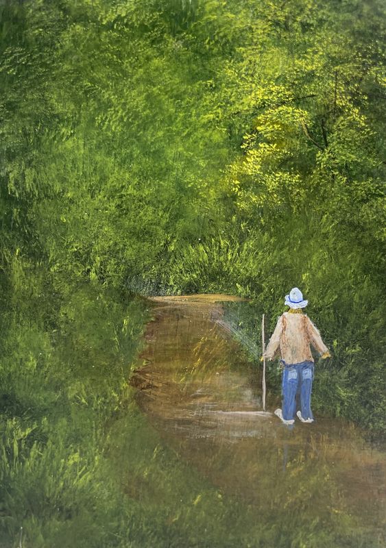 Appalachia Hiker-Original Painting by Gloria Weiss-In Jesus Name-Luke 1:37