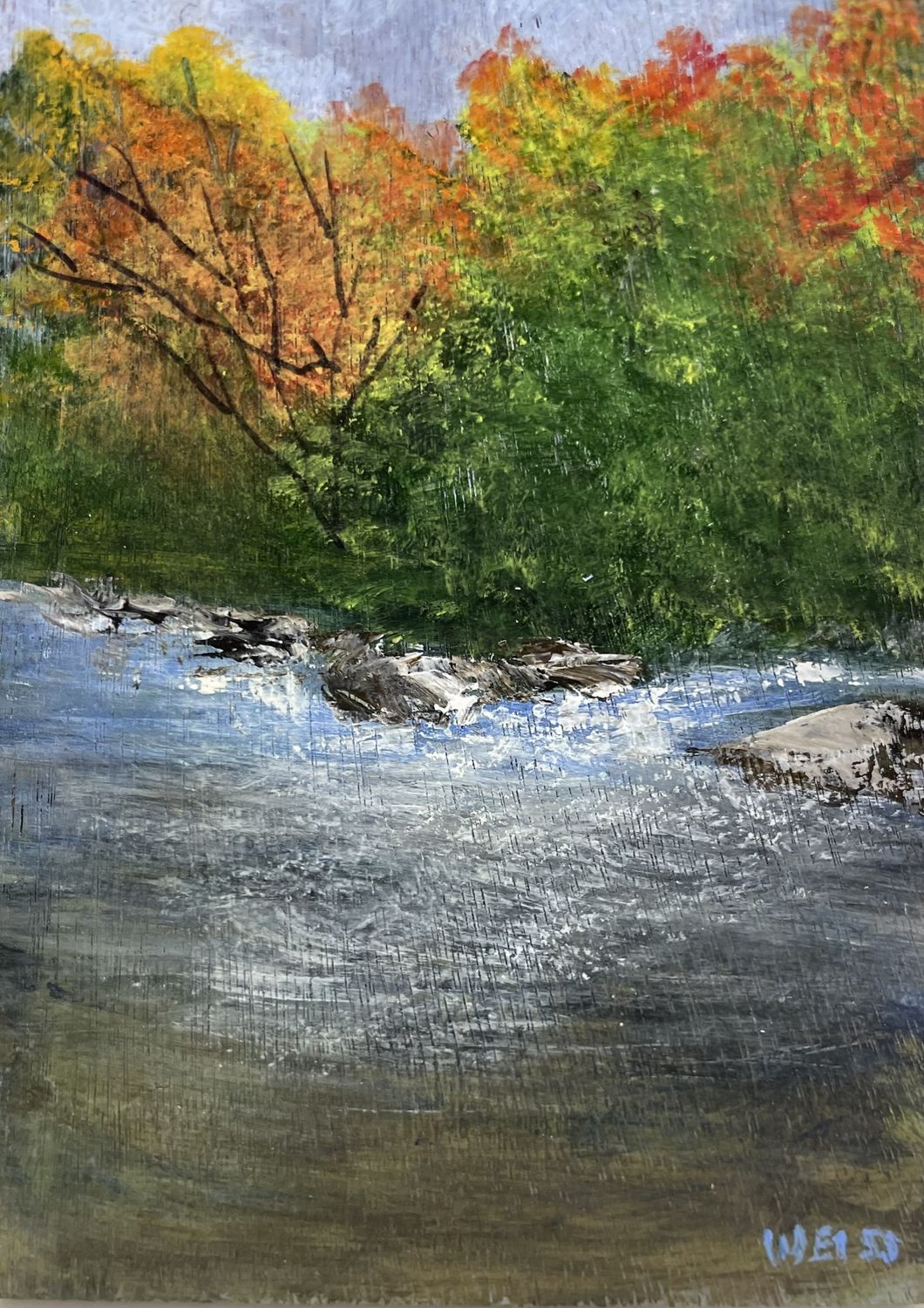 River In The Appalachian Autumn-Original Painting by Gloria Weiss-In Jesus Name Luke 1:37