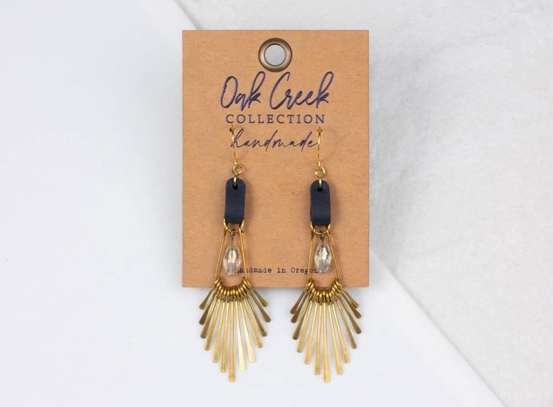 Leather Strap w/ Glass Teardrop/Metal Fringe