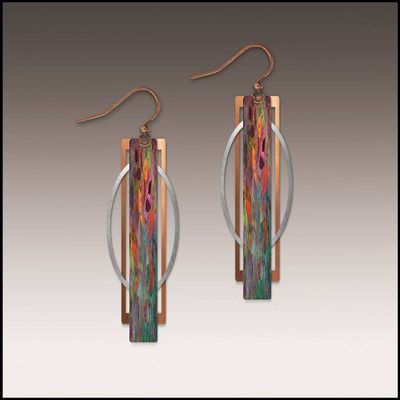 Orange Green Geometric Multilayer Metal Accent Handmade Earrings