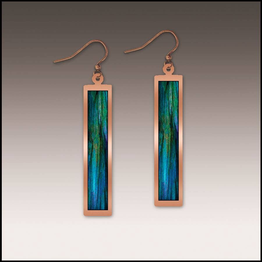 Blue Nature Abstract Copper Showcase Rectangle Handmade Earrings