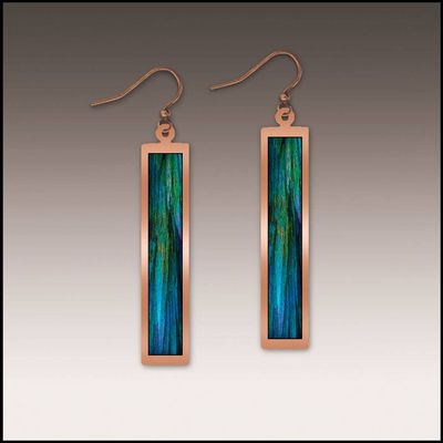 Blue Nature Abstract Copper Showcase Rectangle Handmade Earrings