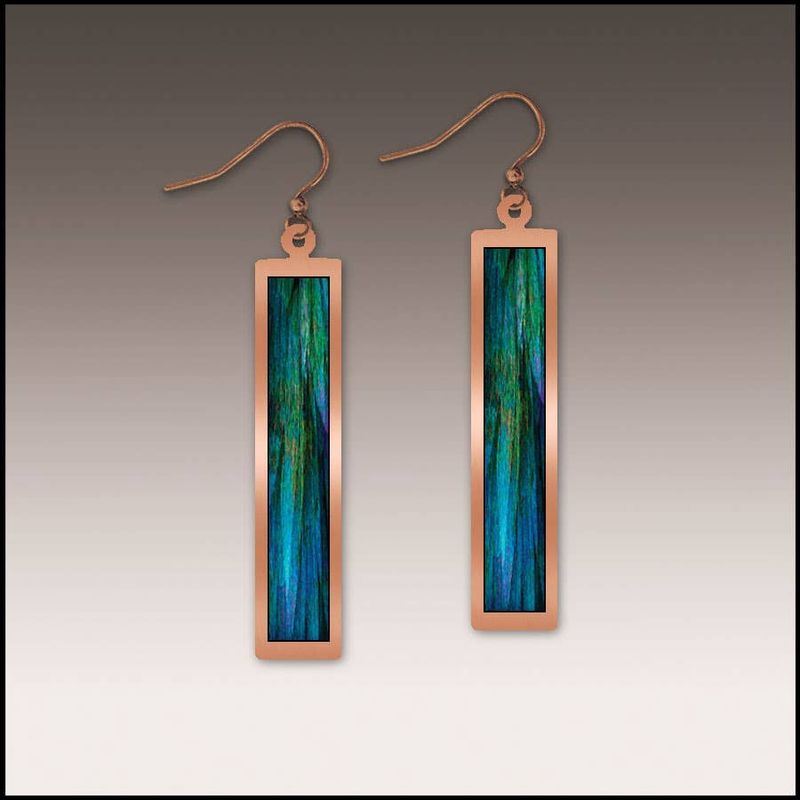 Blue Nature Abstract Copper Showcase Rectangle Handmade Earrings