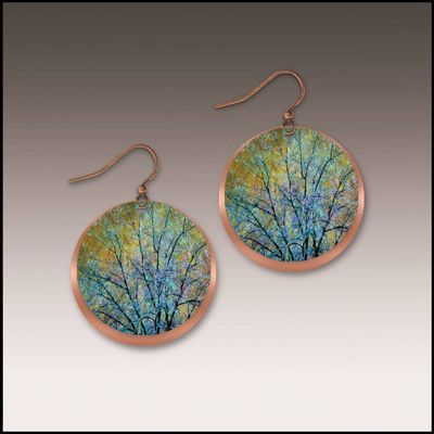 Blue Branches Artistic Copper Halo Earrings
