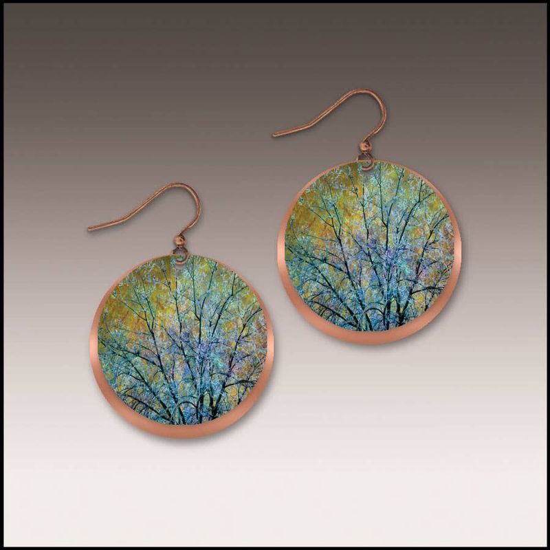 Blue Branches Artistic Copper Halo Earrings