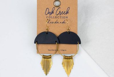 Leather Semi Brass Arch w/ Metal Fringe Earrings