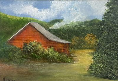 Red Barn Original Painting by Gloria Weiss-In Jesus Name Luke 1:37