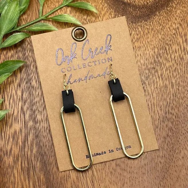 Skinny Leather Strap W/Gold Long Oval Earring 3”