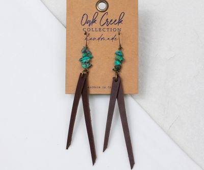 Turquoise Bead Stack w/ Aged Brandy Leather Fringe Earrings