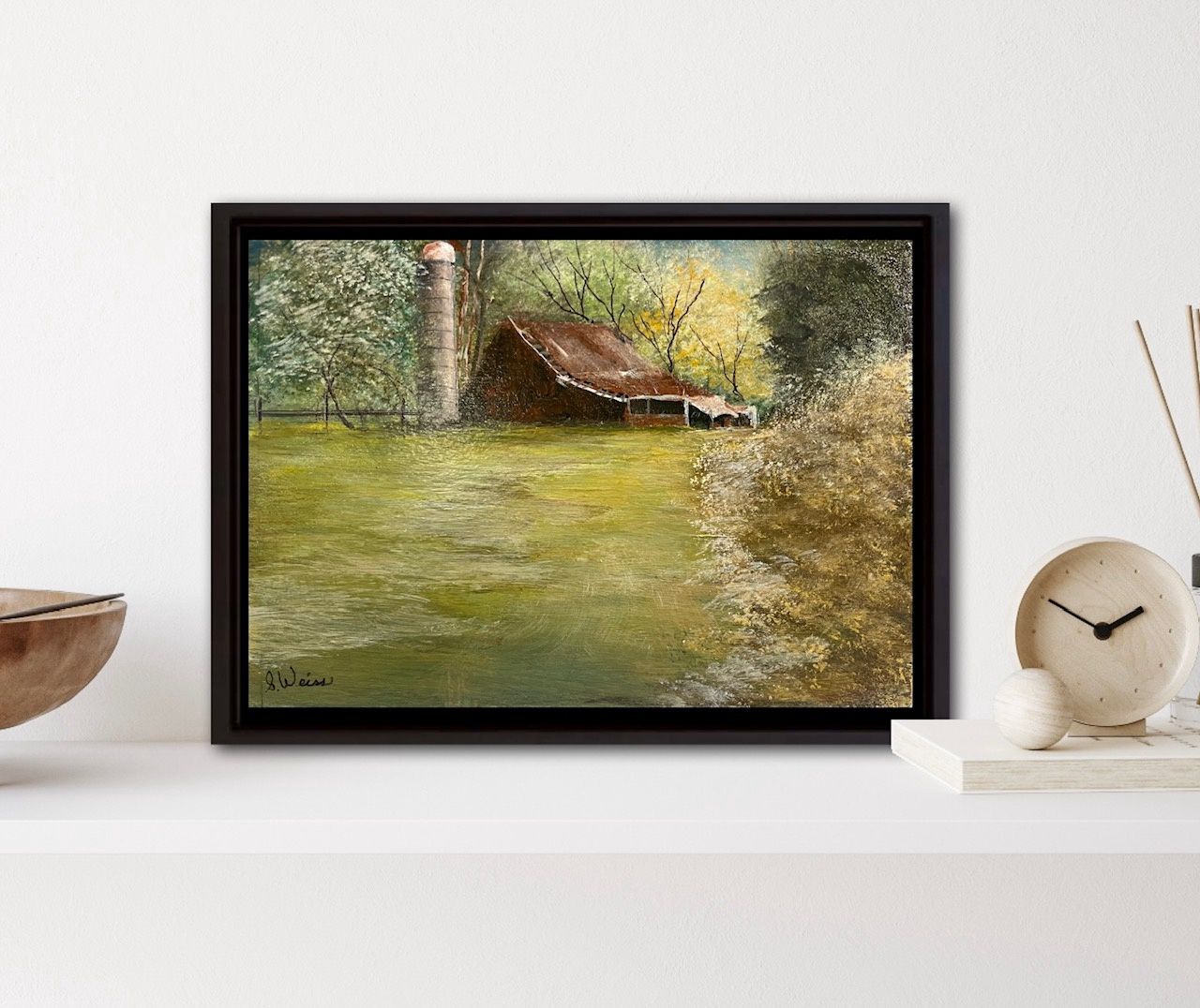 Red Barn with silo 1-Original Painting by Gloria Weiss-In Jesus Name Luke 1:37