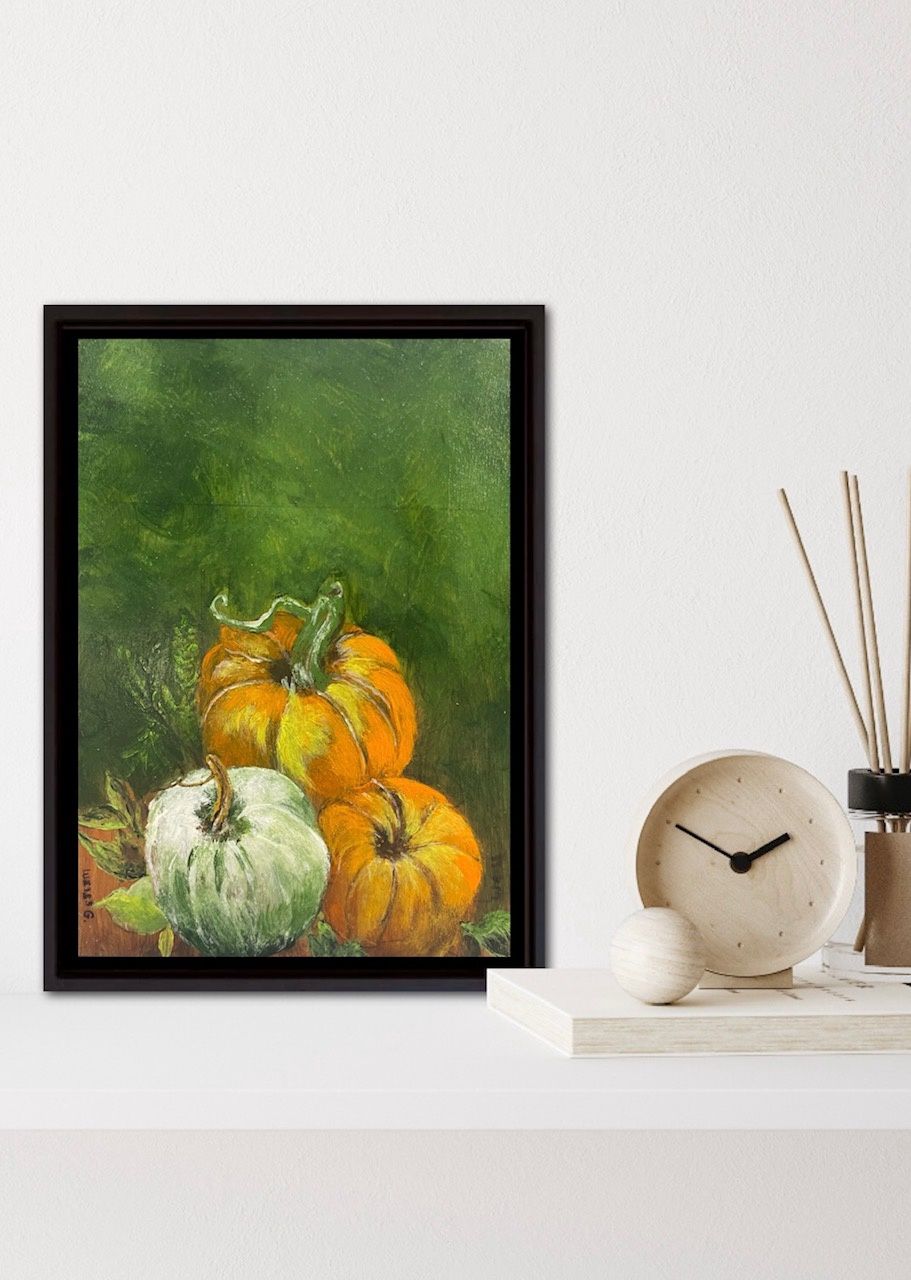 Pumpkin Trio-Original Painting by Gloria Weiss-In Jesus Name Luke 1:37