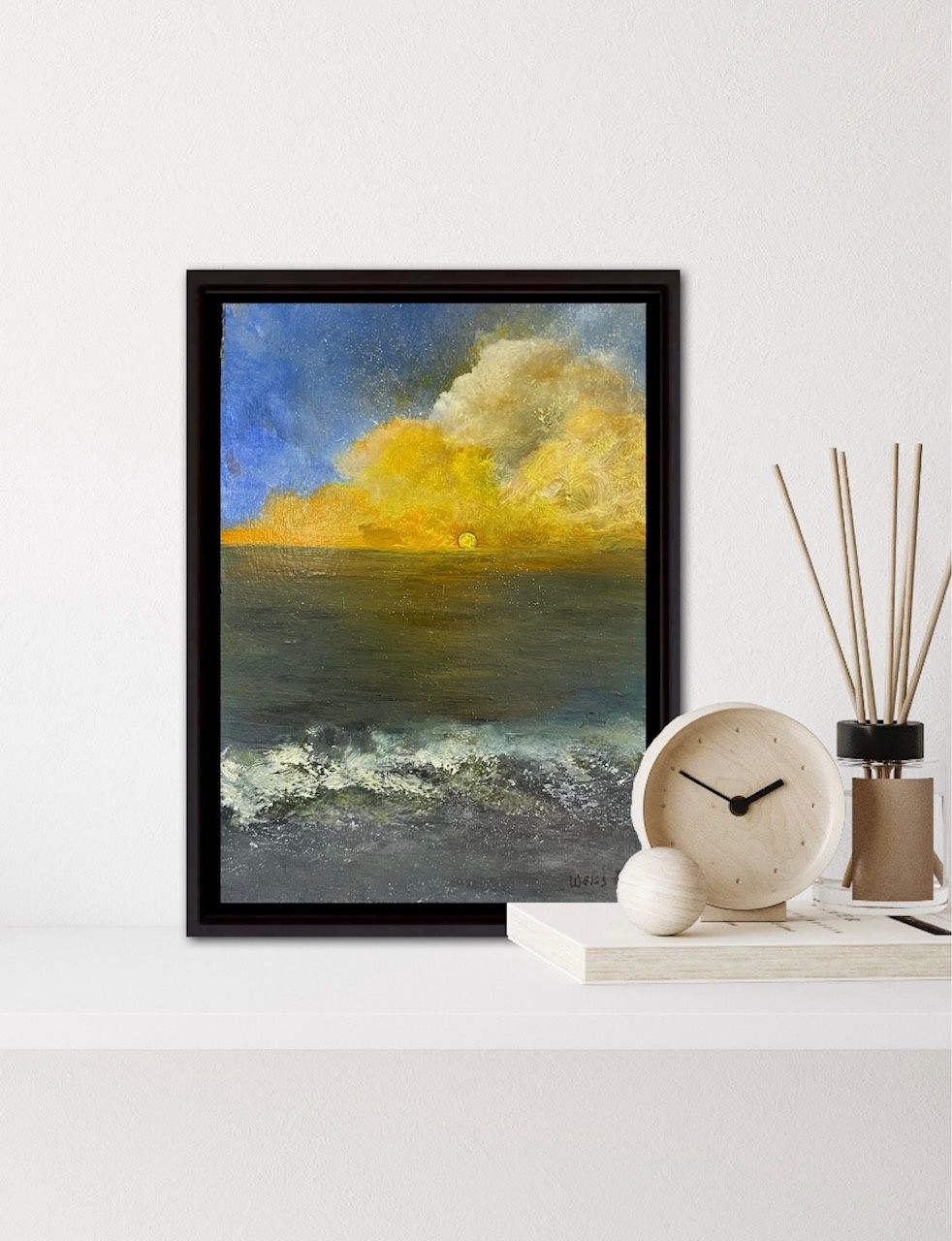 Ocean Sunset Original Painting by Gloria Weiss-In Jesus Name Luke 1:37