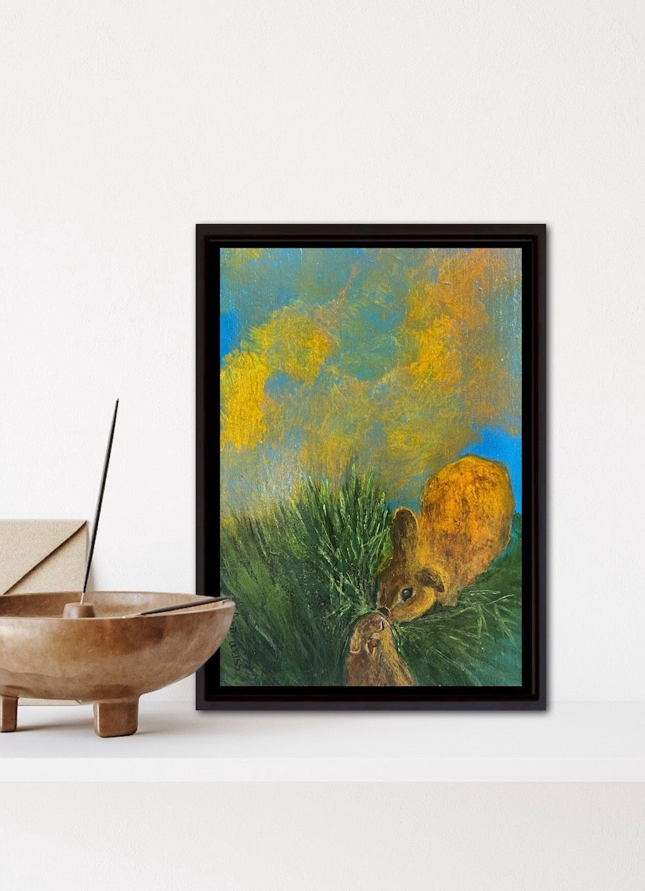 Bunnies in the grass-Original Painting by Gloria Weiss-In Jesus Name Luke 1:37”