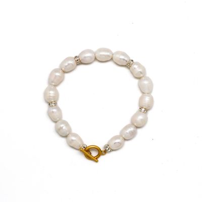 Bracelet Gold Toggle Freshwater Pearl w.Sterling Sil. 7.5