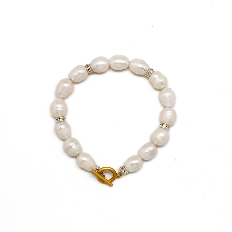 Bracelet Gold Toggle Freshwater Pearl w.Sterling Sil. 7.5