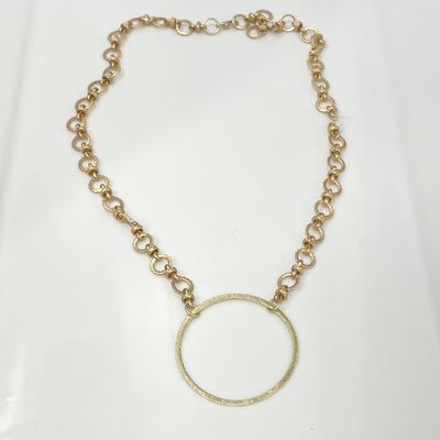 Circle Necklace Matte Gold w/ Rolo Chain