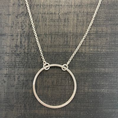 Circle Necklace Matte Silver w/delicate Rolo Chain