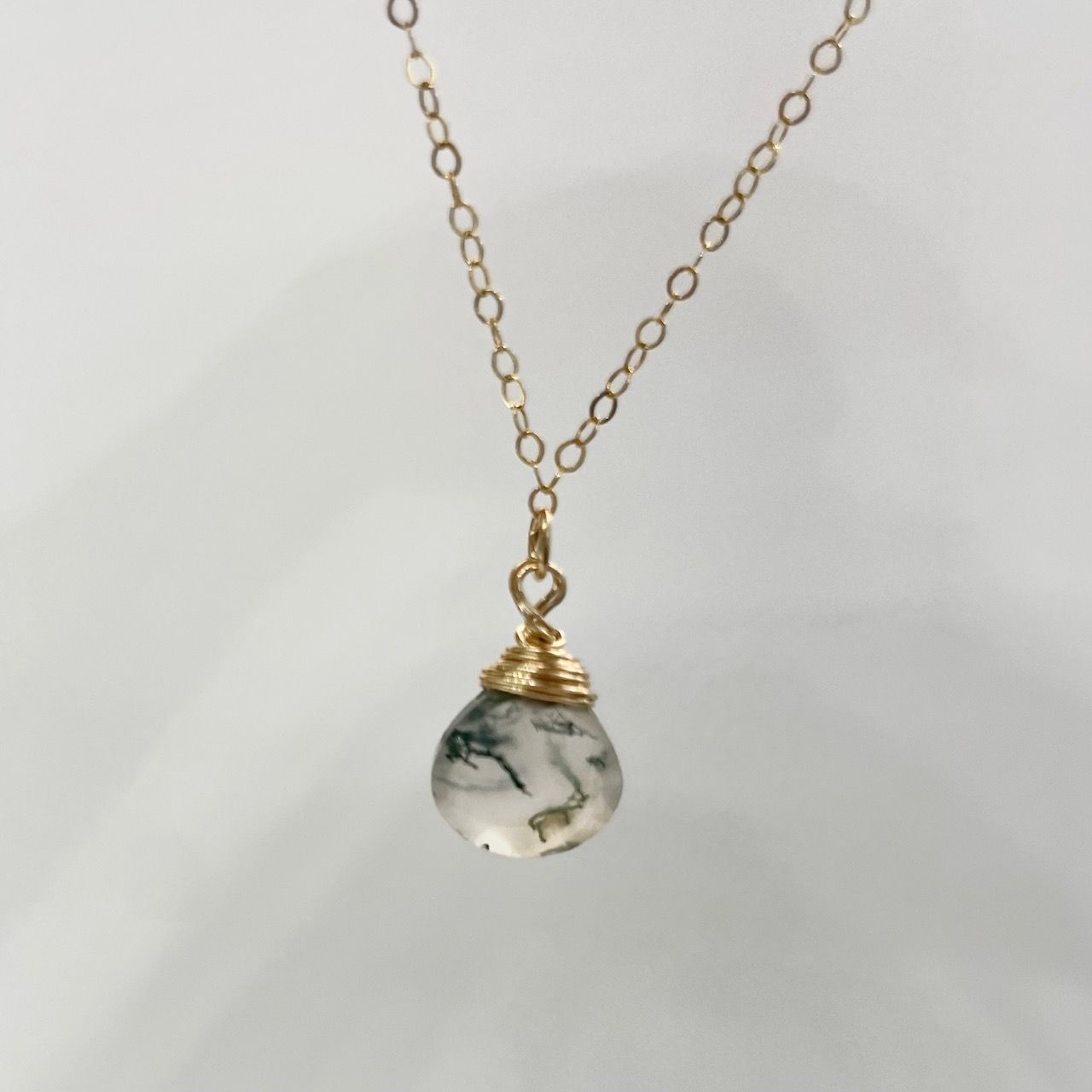 Prana Necklace, Gemstone: Moss Agate Gemstone 16", Material: 14k Gold Filled