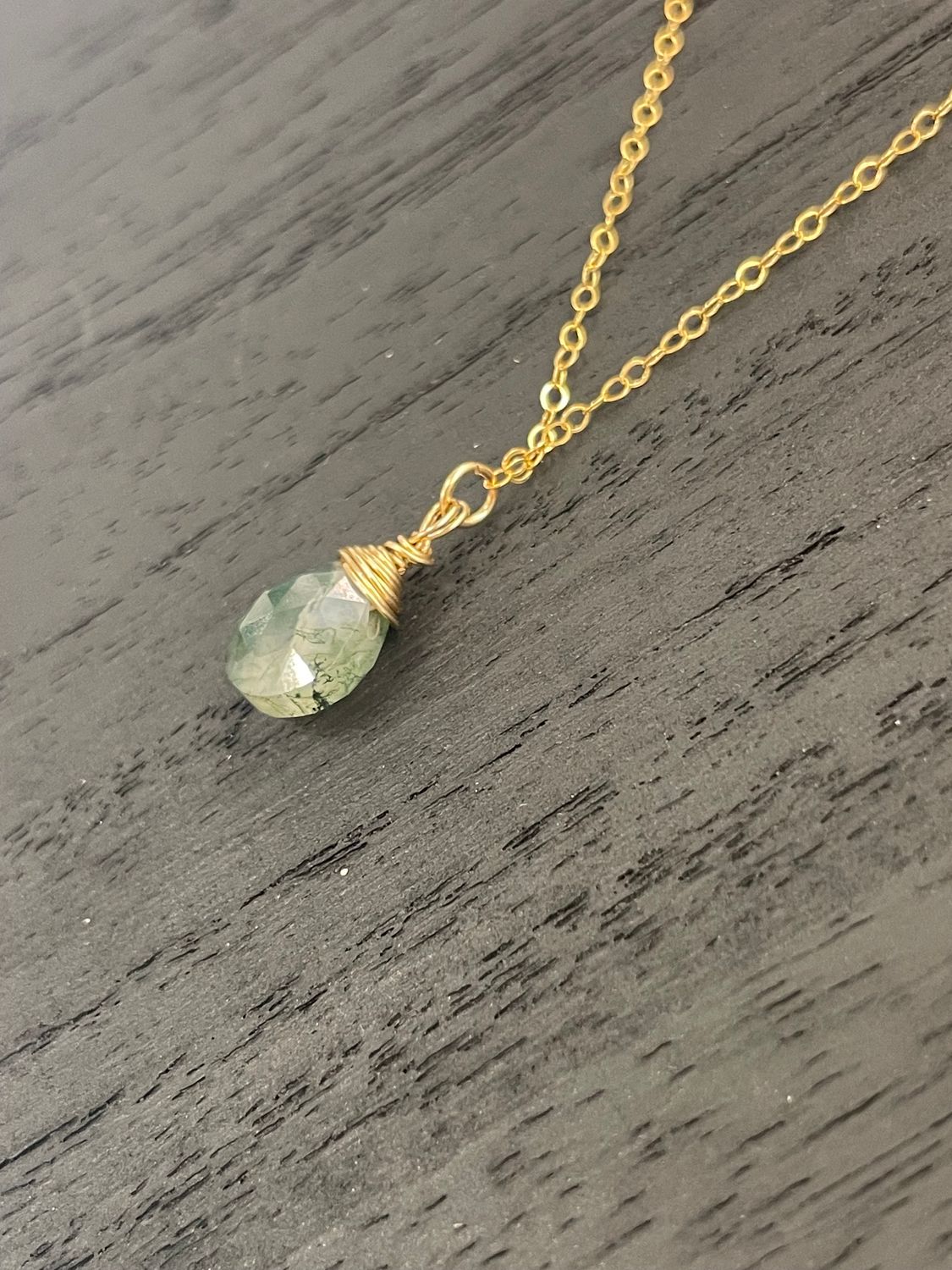 Prana Necklace, Gemstone: Moss Agate Briolette Gemstone 16", Material: 14k Gold Filled