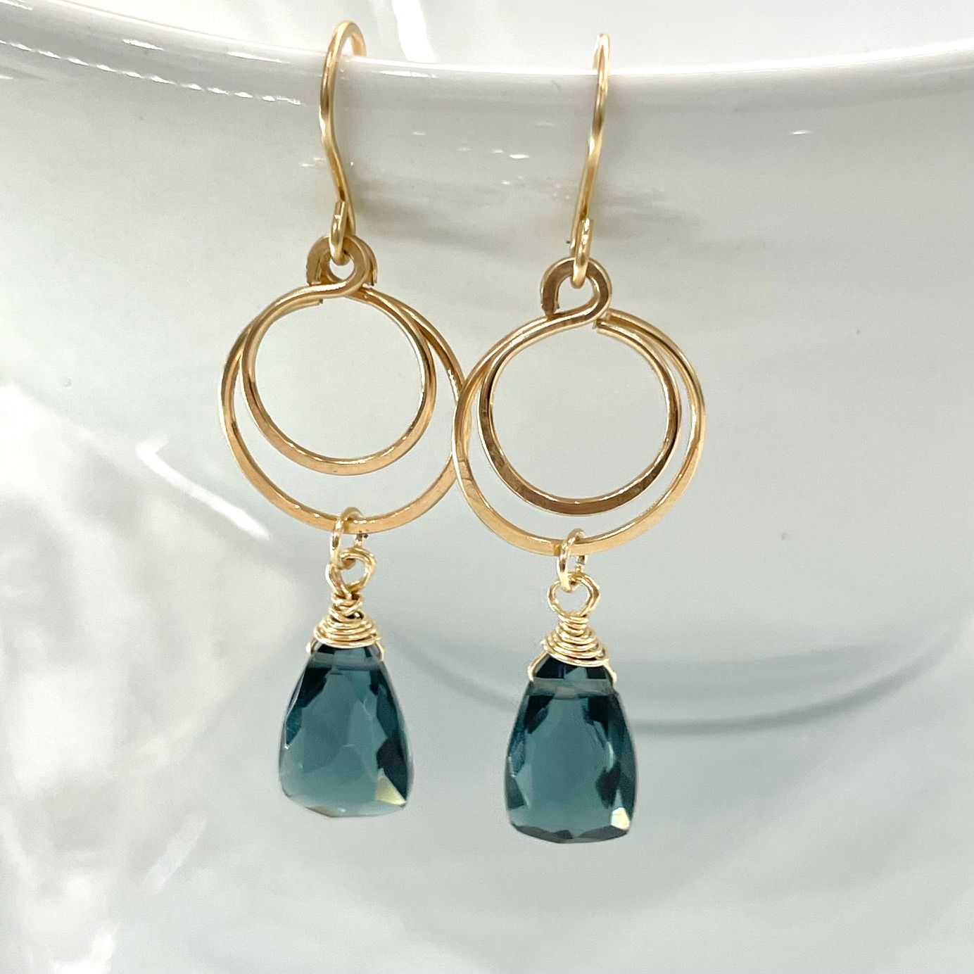 Genesis Drops -Double Circle Earrings, Metal: 14K Gold Fill, Stone: London Blue Topaz