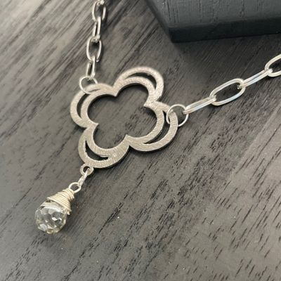 Chance Necklace-Double Clover Crystal Drop