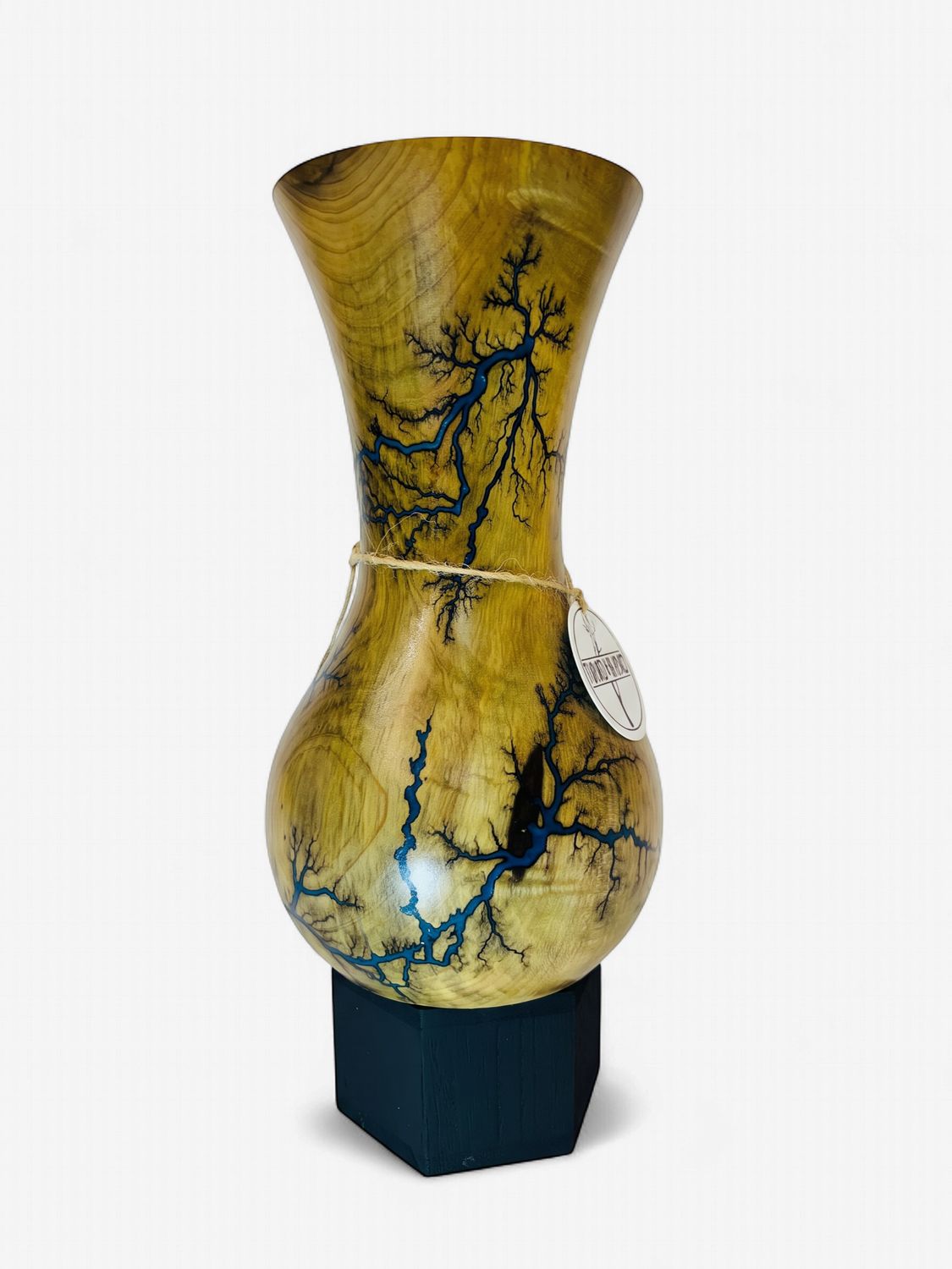 10” Round bottom Magnolia Vase with glow in the dark resin by Turned and Burned