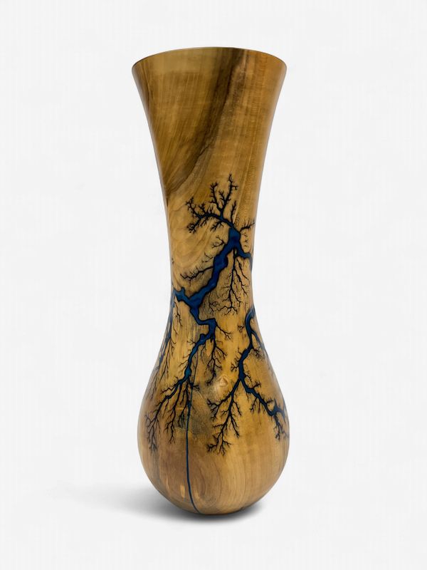 10.75” Magnolia vase with glow in the dark resin by Turned and Burned.