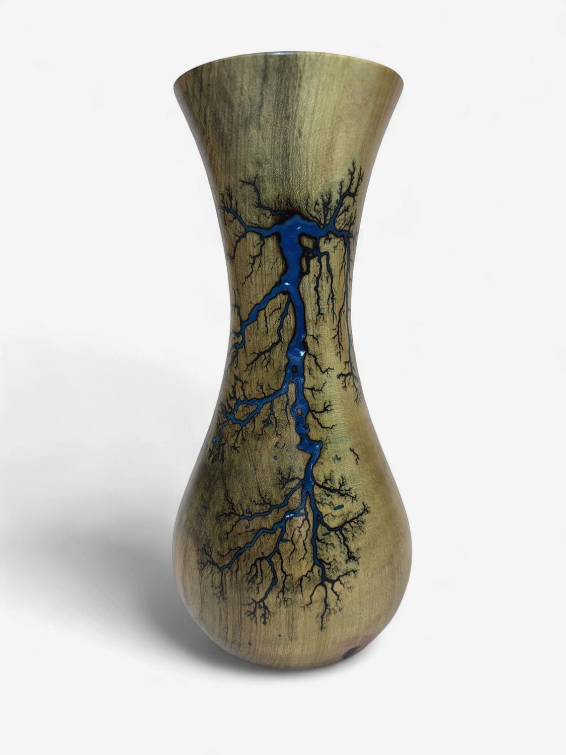 9” Magnolia vase with glow in the dark resin by Turned and Burned.