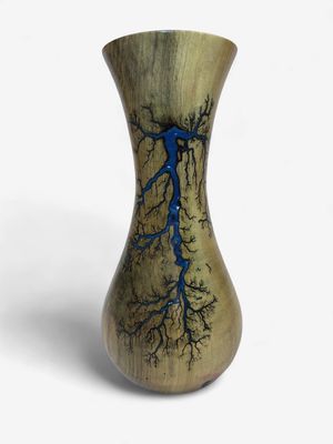 9” Magnolia vase with glow in the dark resin by Turned and Burned.