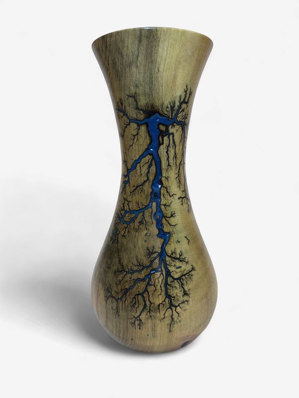 9” Magnolia vase with glow in the dark resin by Turned and Burned.