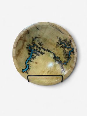 “Bowl- 7" Shallow Maple and glow Resin by Turned and Burned.””