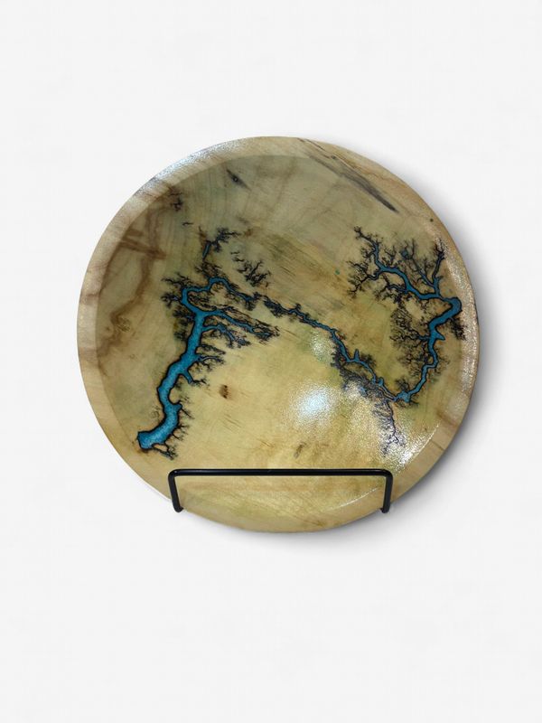 “Bowl- 7" Shallow Maple and glow Resin by Turned and Burned.””