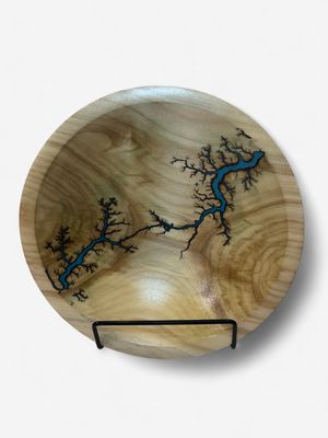7.5” Maple bowl with blue glow in the dark resin by Turned and Burned.
