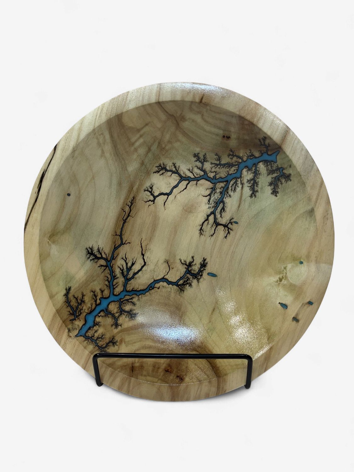 7.5” Maple bowl with light blue glow in the dark resin by Turned and Burned.