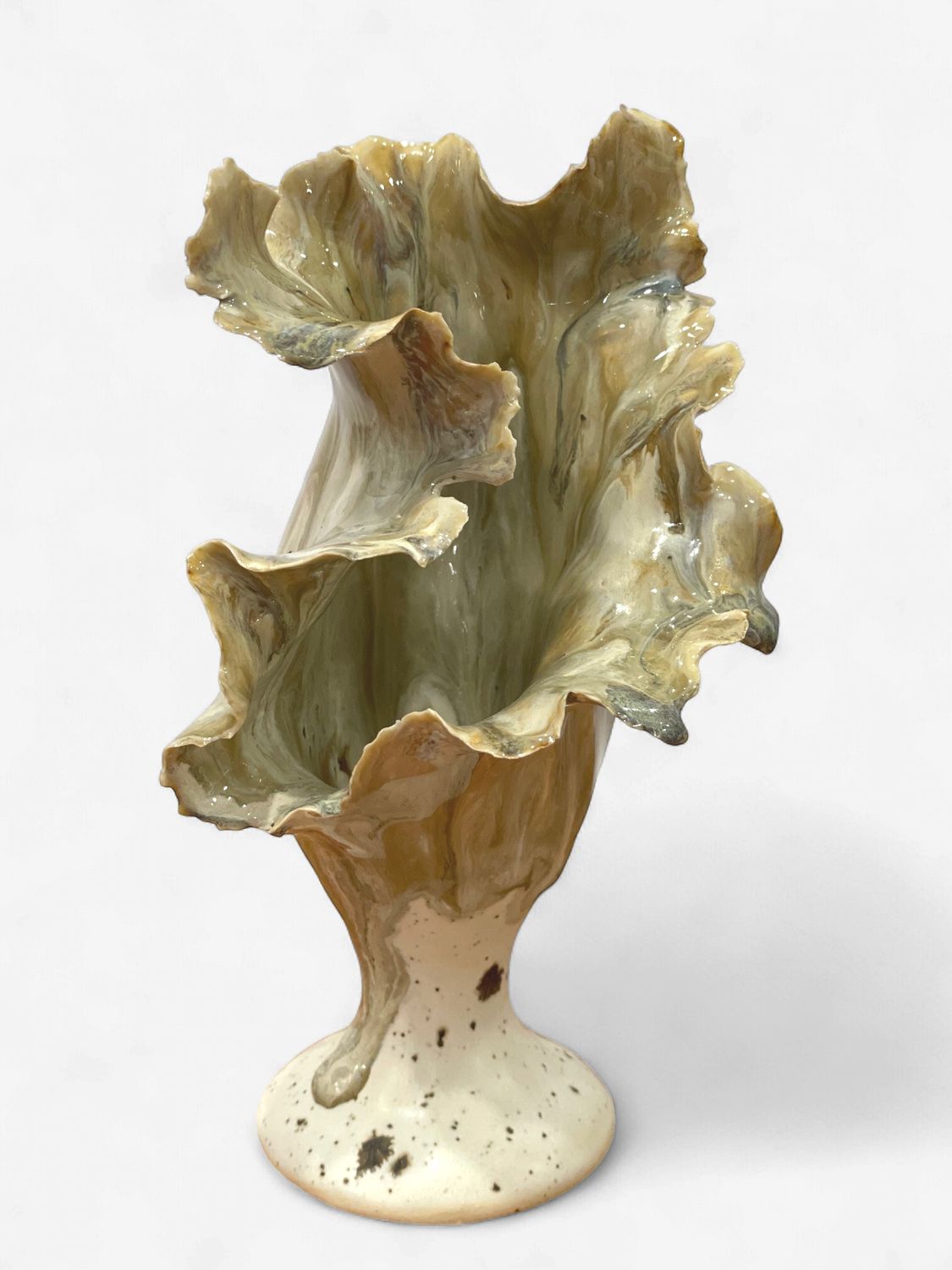 Gilded Unfurl Sculpture Porcelain Vessel by Denyce Fine Art