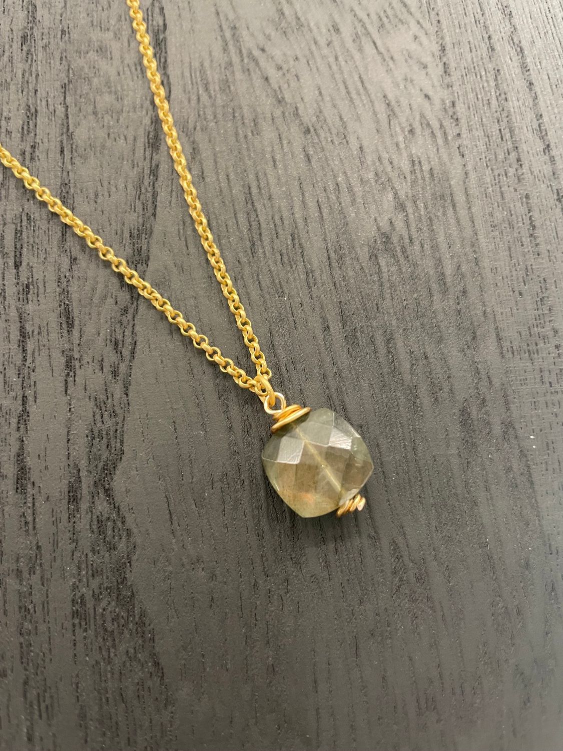 Earth Angel Necklace, Labradorite Drop, Finish: Matte Gold