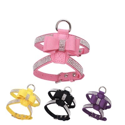 Shiny Rhinestone Bow Pet Chest Strap Small And Medium Dog Traction Rope Walking Cat Traction Chest Strap Anti-break