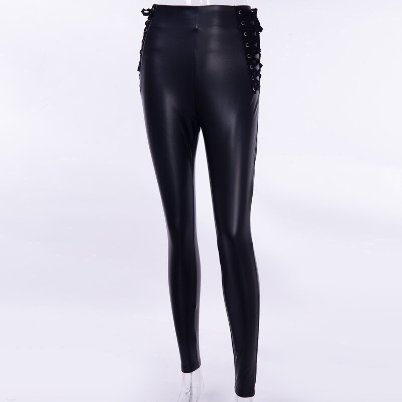 Pencil Pants Women High Waist Leather Pants Women, Size: S, Color: Black