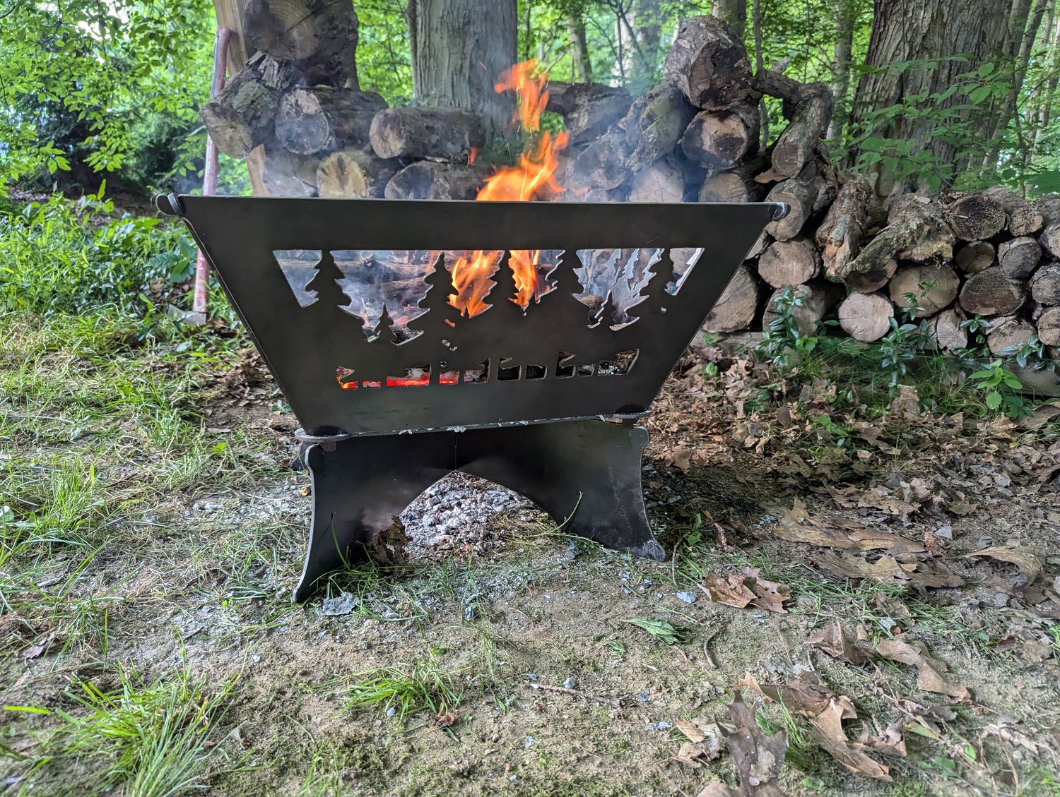 Collapsible Fire Pit, 24 inch, Pine Trees, Steel