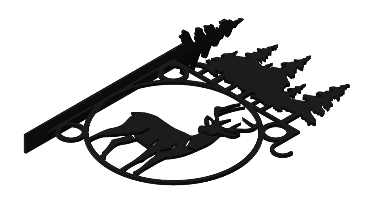 Heavy Duty Indoor/Outdoor Decorative Plant Hanger, Large Centerpiece with Deer with Pine Trees Topper and Pine Tree Mounting Bracket