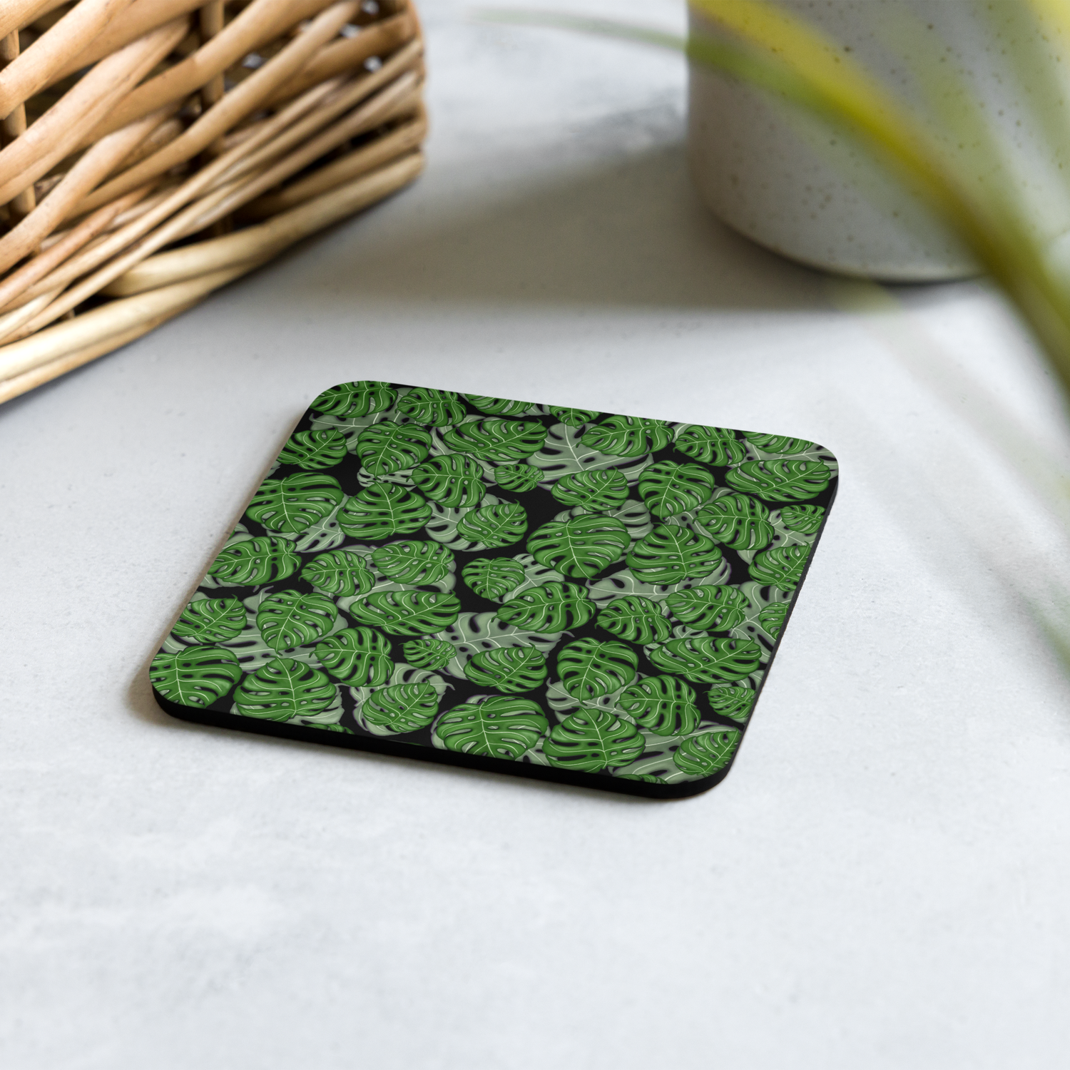 Monstera Pattern Cork-back coaster