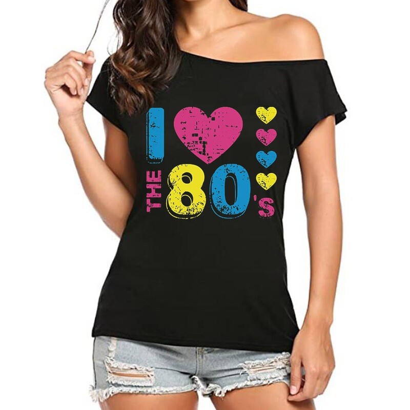I Love The 80's Oblique Collar Short-sleeved Women's T-shirt