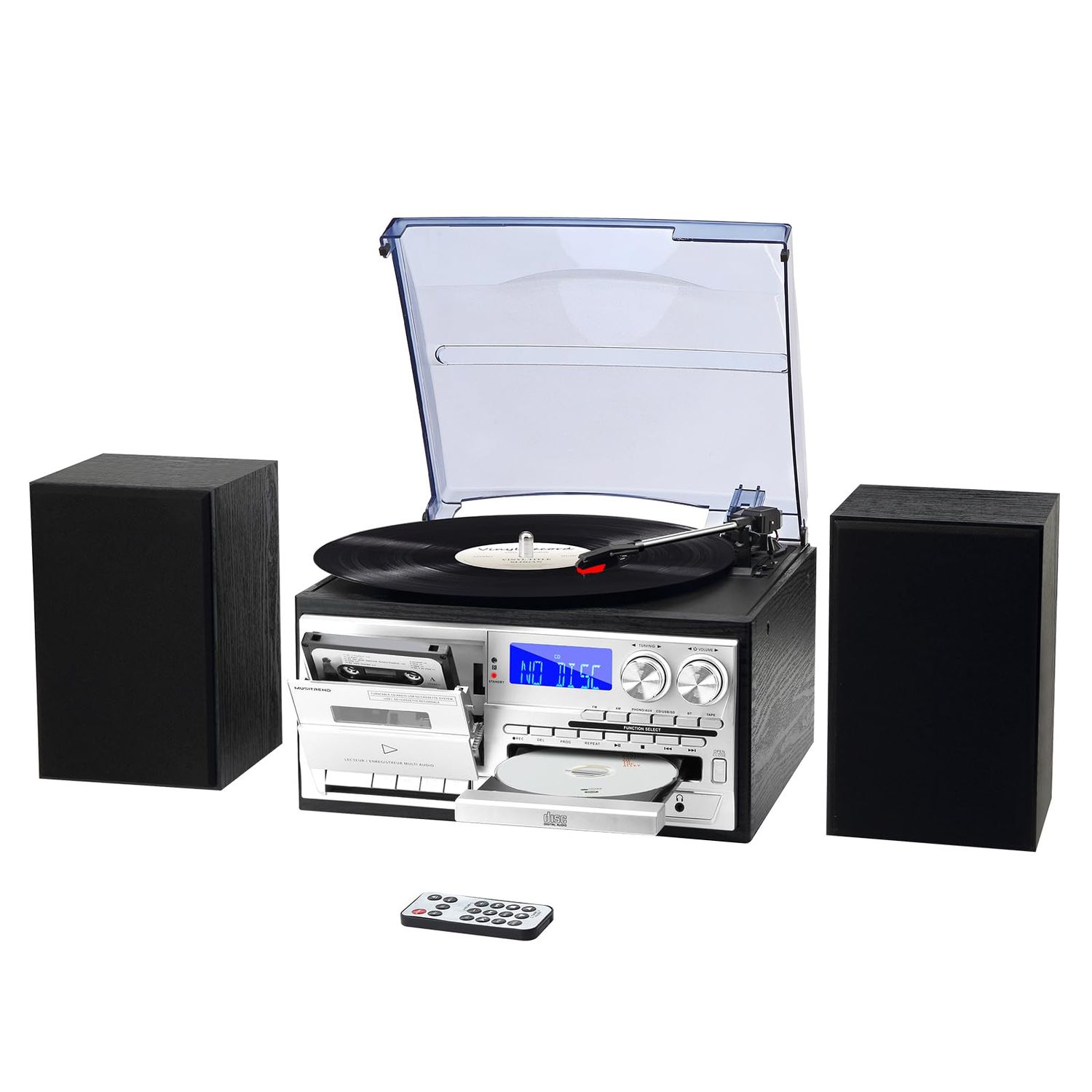MUSITREND 10 in 1 Record Player with Dual Stereo Speakers Vintage