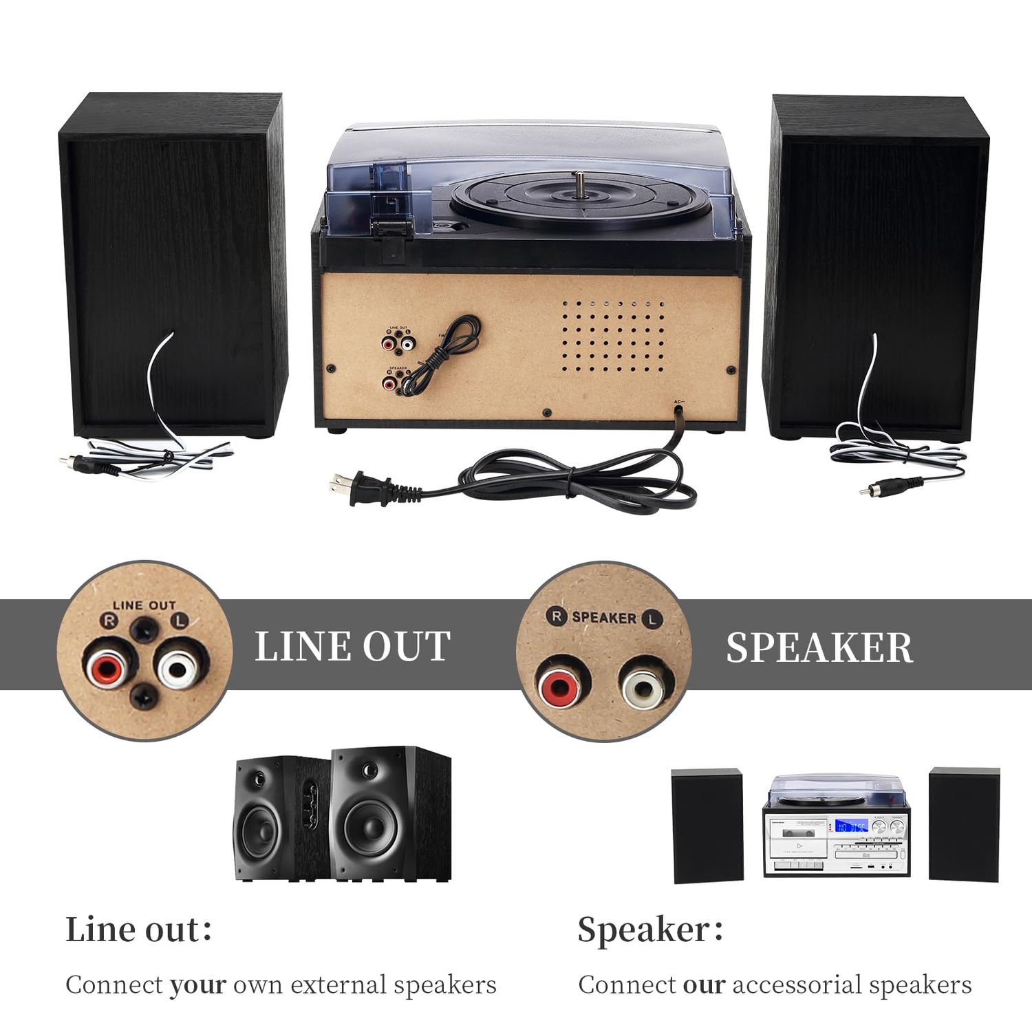 MUSITREND 10 in 1 Record Player with Dual Stereo Speakers Vintage