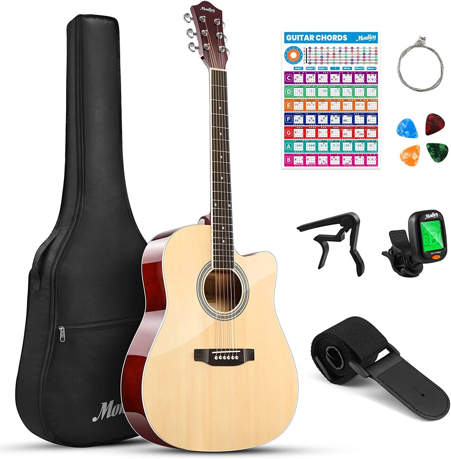 Moukey 41 Acoustic Guitar for Adult Teen Full Size with Accessories and Bag