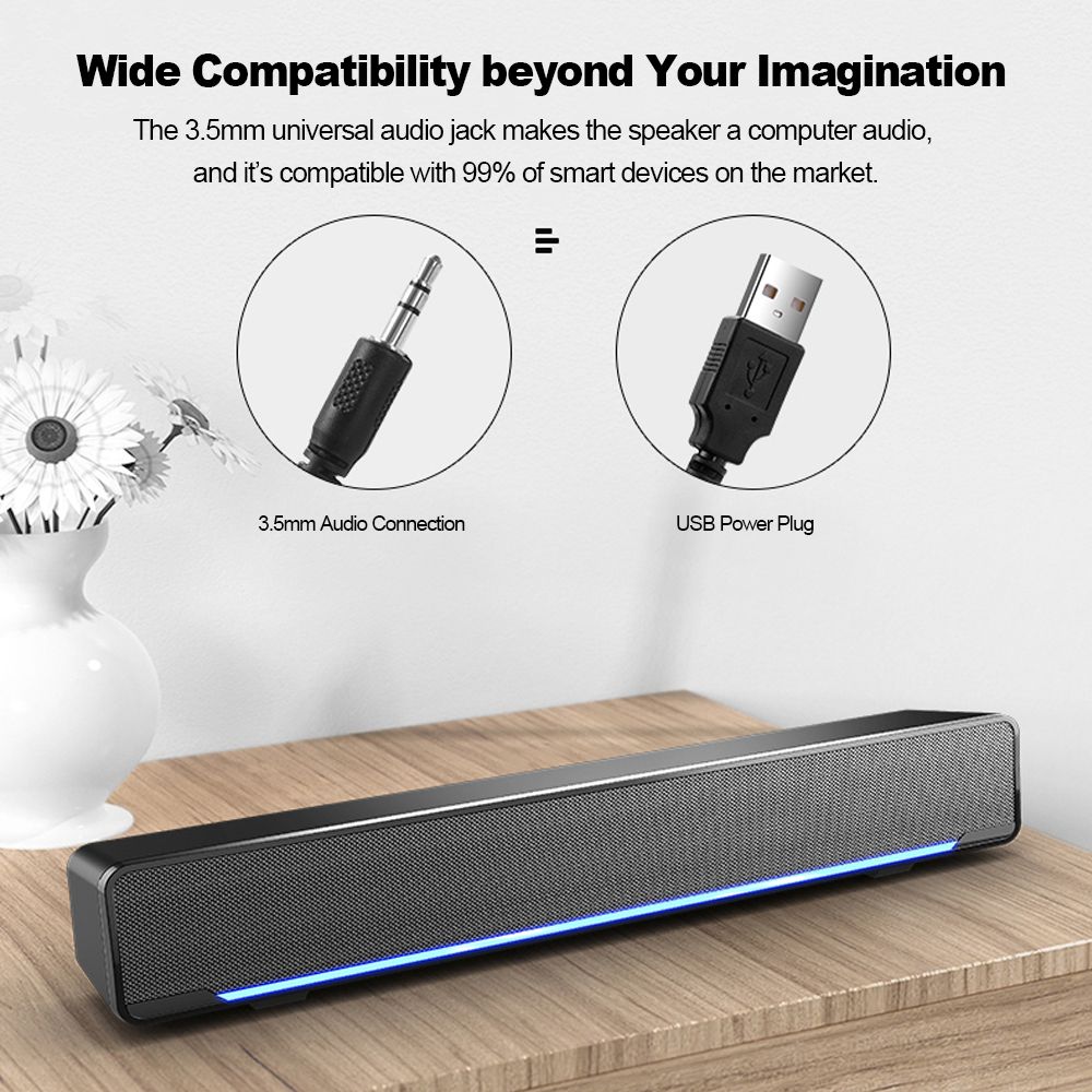 USB Wired Computer Speaker Bar Stereo Subwoofer Powerful Music Player
