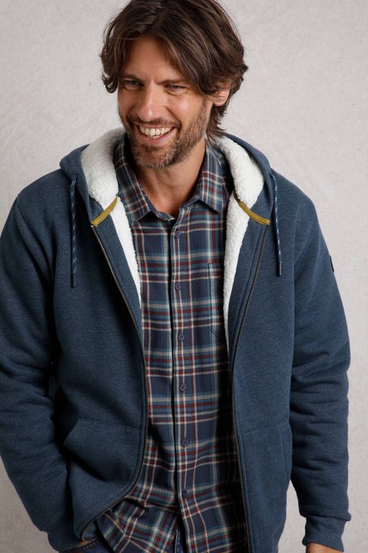 Weird Fish Camborne Borg Lined Full Zip Hoodie Navy