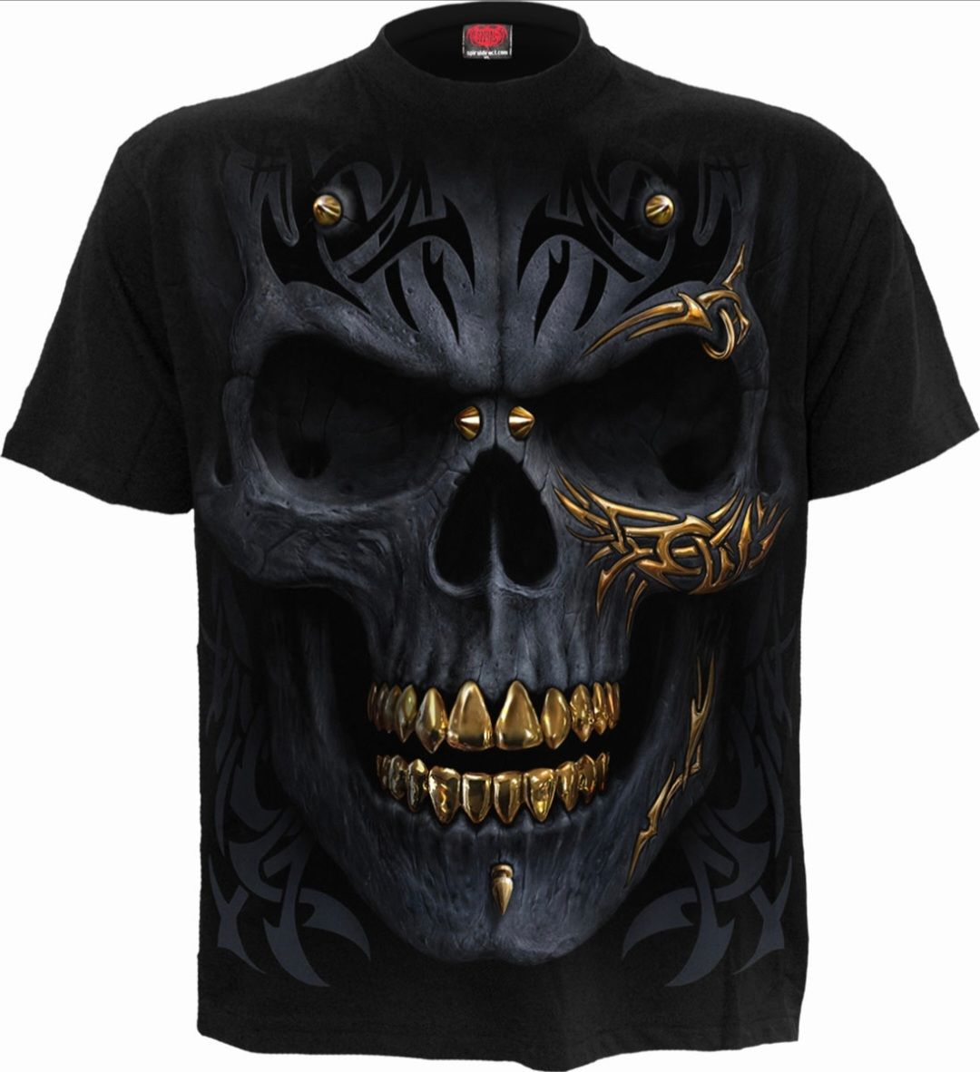 Spiral Black Gold Skull T Shirt