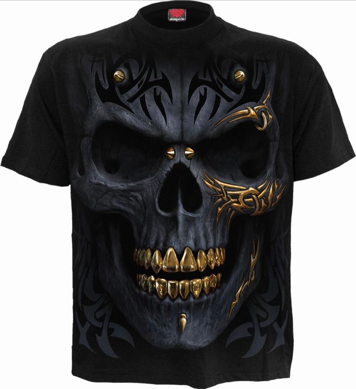 Spiral Black Gold Skull T Shirt